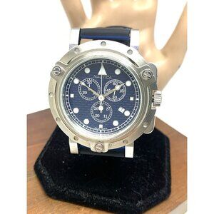 Nautica Men's Watch A35090 Quartz Chronograph Black Blue Rubber Strap 45mm